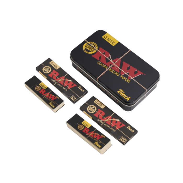 Raw Set | Black 1¼ + Black Tips + Black Tin Box