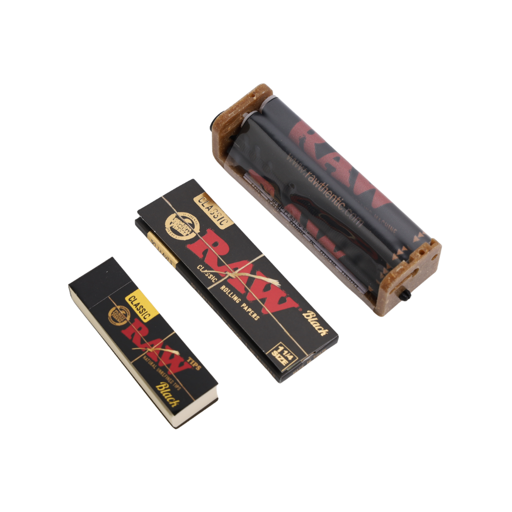 Raw Set | Rolling machine Black 79mm. + Black 1¼ + Black Tips